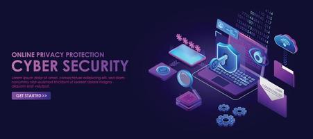 Cyber security isometric landing page. vector