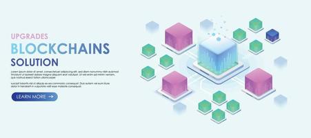 Upgrade blockchains solution isometric banner illustrator vector