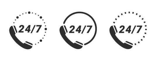 Online support signs. 24 hour assistance icons. 24 hours 7 days in week support icons. Vector images