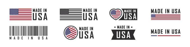 Made in the USA logo or labels. American product emblems. Vector illustration