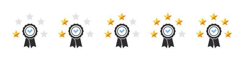 Check mark. Medal with check mark and stars. Vector illustration