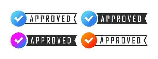 Approved check mark icons. Confirmation badges. Verification checkbox icons. Vector illustration