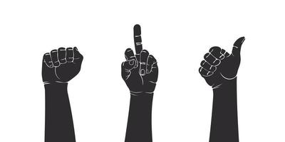 Hands signs. Hands show different gestures. Teamwork hands, voting hands. Vector illustration