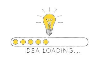 Idea loading. Light bulb and loading window. Sketch style. Vector illustration