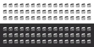 PAO Icons Set. Round tub with cap opened. Expiration period in months signs. Period after open icons set. Vector icons