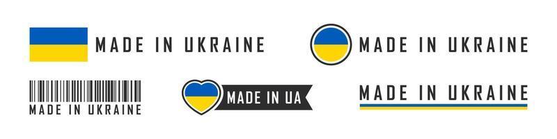 hecho en logotipo o etiquetas de Ucrania. emblemas de productos de Ucrania. ilustración vectorial vector