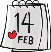 14th February calendar date line drawing with red heart. Valentines day vector graphic.