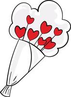 Bouquet of red hearts instead of flowers. 2d line art for valentines day vector