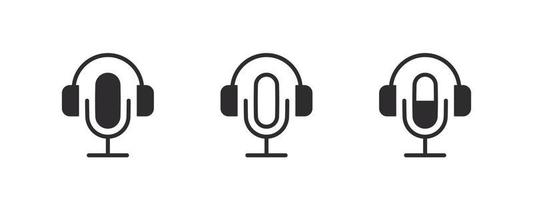 Podcast icons. Audio record concept. Podcast radio icons. Microphone and headphones. Vector illustration