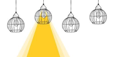 Beam of light banner. Loft lamps drawn by hand with a beam of light. Vector illustration