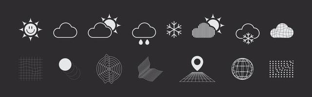 Weather icons. Retro futuristic elements for design. Geometric shapes. Vector illustration