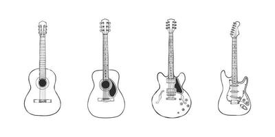 guitarras guitarras dibujadas a mano. tipos de guitarra estilo dibujado a mano. ilustración vectorial vector