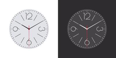 Watch faces. Modern clock faces. Classic watch dial. Clock faces on white and black background. Vector illustration