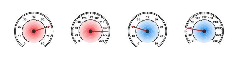 velocímetro con escala de nivel de velocidad. Escalas de velocímetro y tacómetro. señal indicadora de velocidad. ilustración vectorial vector