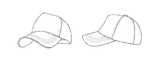 Drawn cap. Baseball cap front and side view. Drawing Style Images. Vector illustration