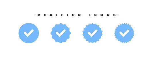 Verification icons. Verified sign. Verified badges concept. Icons for social media. Vector illustration