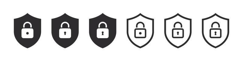 Security lock icons. Padlock and shield. Privacy symbol. Security symbol. Vector illustration