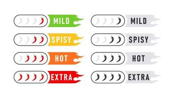 Spicy meter. Food spiciness scale. Hot natural chili pepper icons. Spicy and hot. Vector illustration