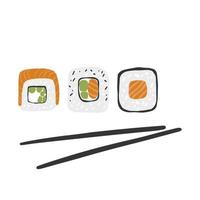 rollo de sushi, conjunto, ilustración, aislado, blanco, plano de fondo vector