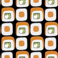 Seamless pattern with variation Sushi roll set illustration on black background vector