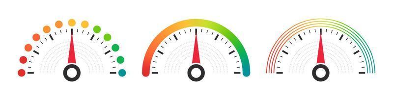 Speedometers. Mood scale. Satisfaction indicator. Performance measurement client satisfaction. Vector illustration