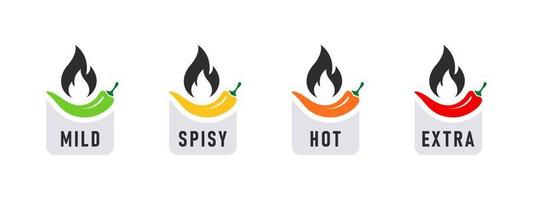 Spicy levels. Hot natural chili pepper icons. Spicy and hot. Vector illustration
