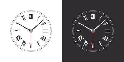 Watch faces. Clock faces. Smart watch dial. Dial with roman numerals. Clock faces on white and black background. Vector illustration