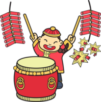 Hand Drawn Chinese boy playing drums illustration png