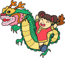 dragon chinois dessiné à la main et illustration de fille chinoise png