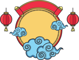 fondo de círculo chino dibujado a mano con ilustración de nubes png