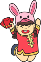 Hand Drawn Chinese girl with red envelopes illustration png