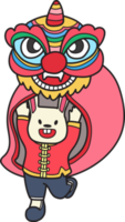 Hand Drawn Chinese lion dancing with a rabbit illustration png