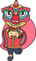 hand- getrokken Chinese leeuw dansen met Chinese jongens illustratie png