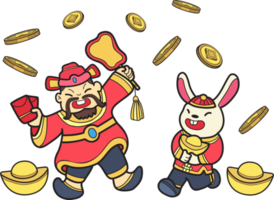 Hand Drawn Chinese Wealth God and Rabbit illustration png