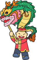 dibujado a mano niño chino bailando dragón ilustración png