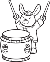 Hand Drawn Chinese rabbit with drum illustration png