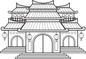 Hand Drawn Chinese building or temple illustration png