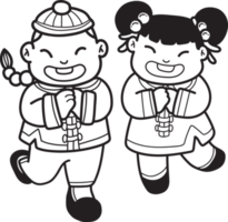 garçon et fille chinois dessinés à la main illustration souriante et heureuse png