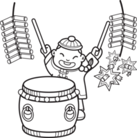 Hand Drawn Chinese boy playing drums illustration png