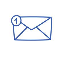 One new incoming message envelope with notification, vector object. Vector hand-drawn illustration.