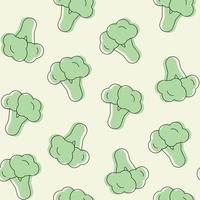 Seamless pattern with one line cartoon minimalist broccoli. Vegan healthy food pattern for nutritionist. Green vegetables vector print for wrapping paper.