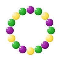 Mardi Gras vector beads bracelet isolated on white background. Round frame with empty space