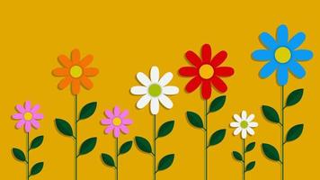 Colorful spring flowers growing on yellow background. Vector illustration. EPS 10.