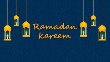 Ramadan Kareem. Islamic greeting background design with lantern and candle. Traditional religius symbol crescent, hanging lantern. Vector illustration. EPS 10.