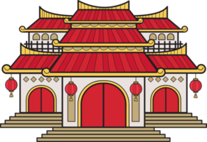 Hand Drawn Chinese building or temple illustration png