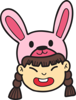 Hand Drawn Chinese girl with rabbit hat illustration png