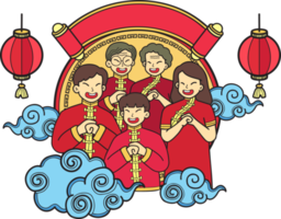 Hand Drawn Chinese New Year and Chinese family illustration png
