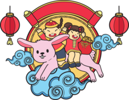 Hand Drawn chinese new year with rabbit illustration png