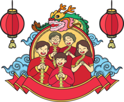 nouvel an chinois dessiné à la main et illustration de la famille chinoise png