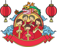 Hand Drawn Chinese New Year and Chinese family illustration png